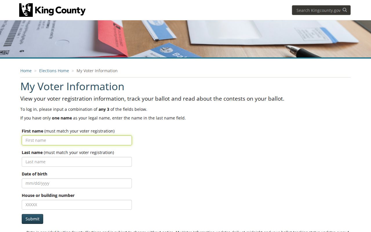 King County My Voter Information form for a known Burien voter